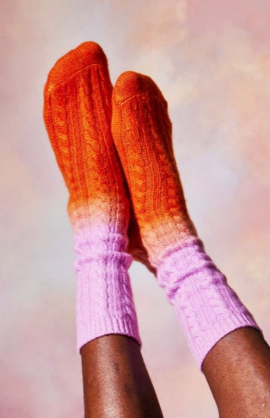 Cable Knit Socks Orange/Pink 100% Luxury Cashmere Socks