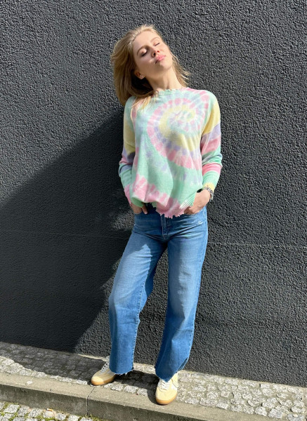 Mela Tie Dye Round Neck Cashmere Sweater Rainbow