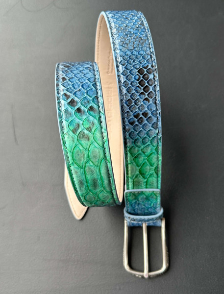 Leather Belt Python aqua-blau