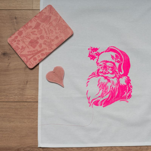 Geschirrtuch weiß, Weihnachtsmann neon pink