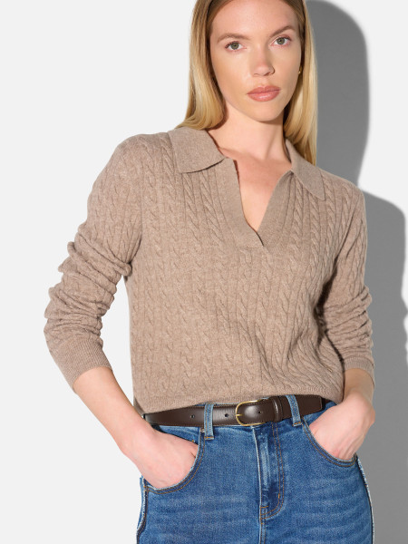 Cashmere Kabel Trui Pierre Taupe