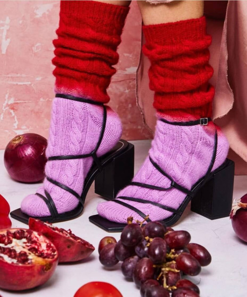 Cable Knit Socks Pink/Red 100% Luxury Cashmere Socks
