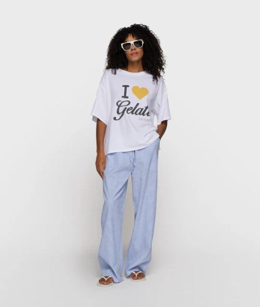 Cotton Pants Stripes white steel blue
