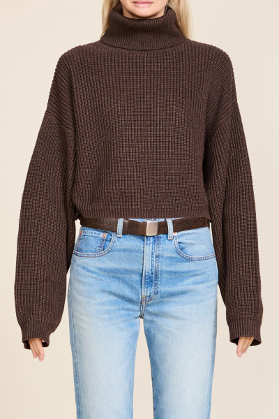 Cropped Turtleneck Sweater Dark Heather Brown