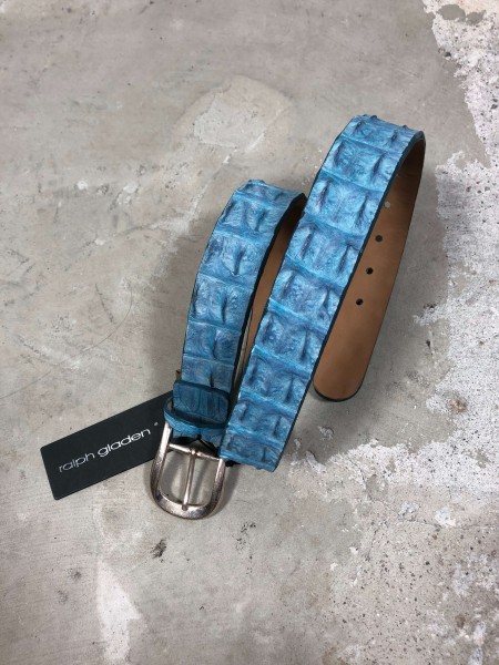 Leather Belt Krokodil light blue