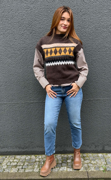 Pullunder Rauten Borten brown