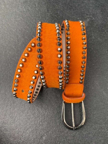 Leather Belt Kalbsfell Orange Nieten