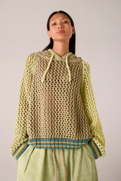 Hoodie Crochet Tricolour oliv