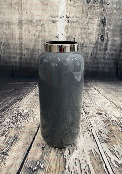 Saigon Vase mit Metallring M dunkelgrau/silber