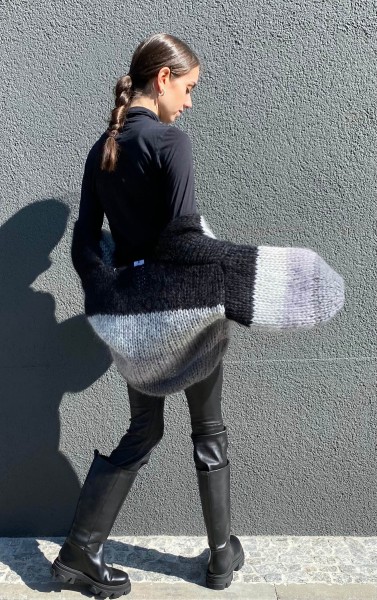 Mohair Big Bomber Cardigan Grey/Black
