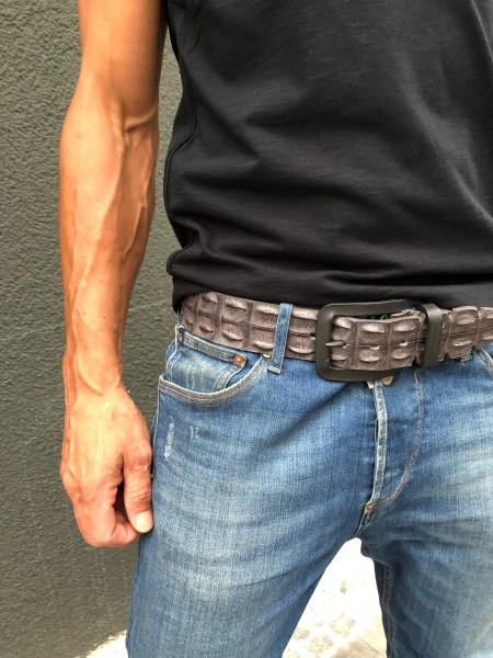 Leather Belt Krokodil anthrazit