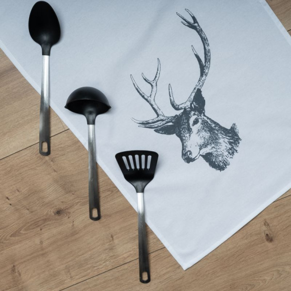 Geschirrtuch Weiss, Hirsch Dunkelgrau
