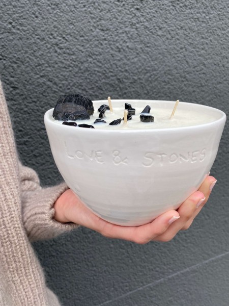 Karma Heal Ceramic Candle Tourmaline Patchouli & Lemongrass