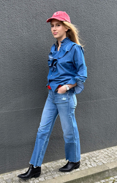 Denim Ruffle Blouse Blue