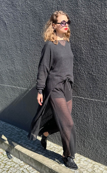 SWEATER Over Asymmetric Net Black