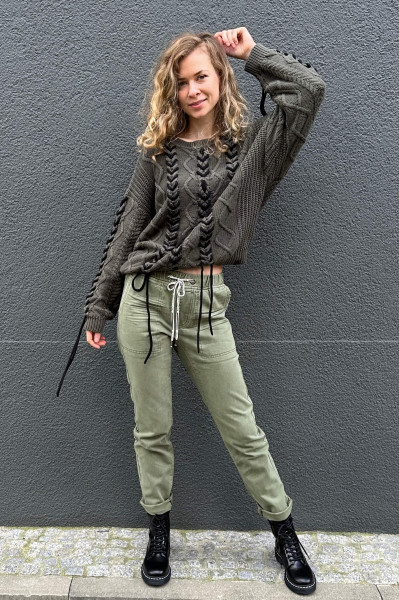 Military khaki Threaded Cable Sweater