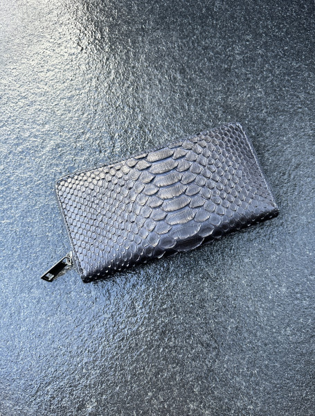 Leather Zipp Wallet Python black
