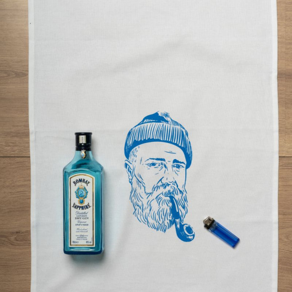 Geschirrtuch weiß, Seemann in Blau