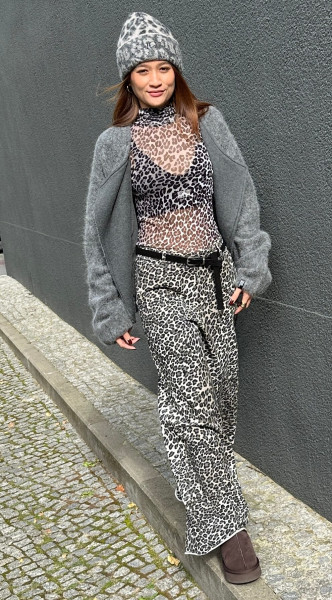 Mesh Long Sleeve Leopard ecru