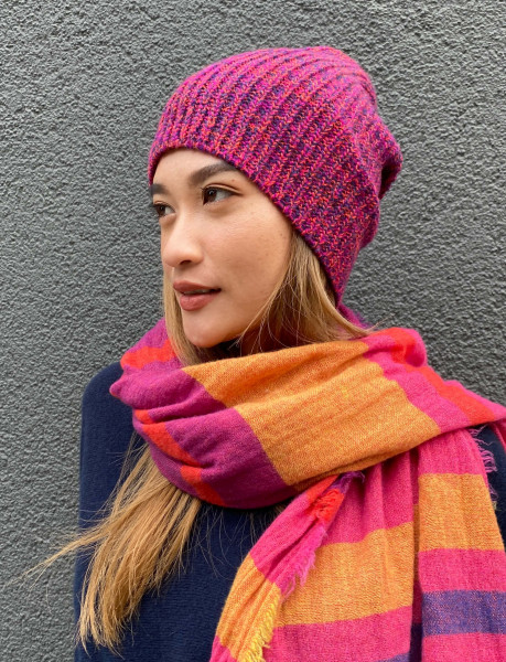 Mütze Schurwolle orange, royal, pink