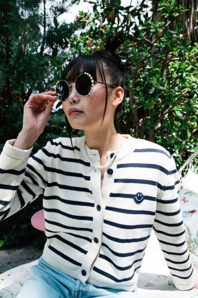 Marine Pixel Cardigan Blue Striped