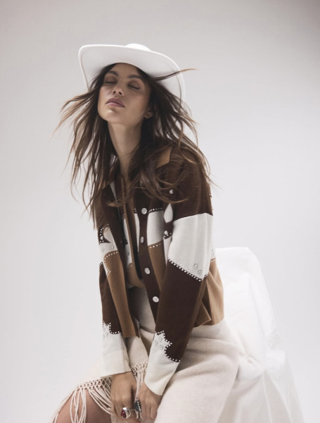 Veste laine cachemire Aaron camel/ecru/coffee