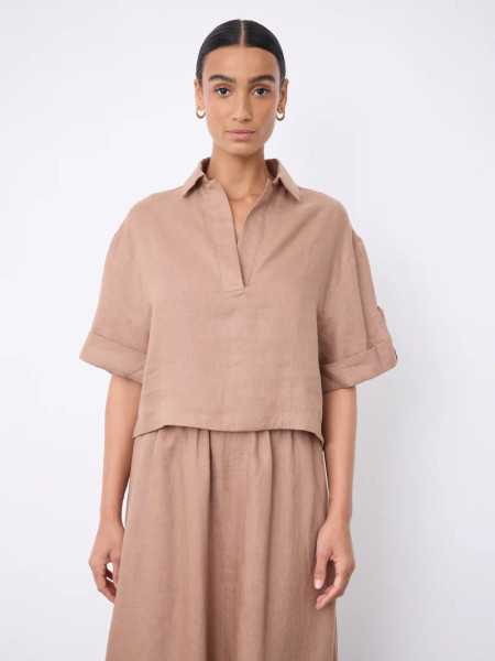 Laia Leinen-Poloshirt Moka