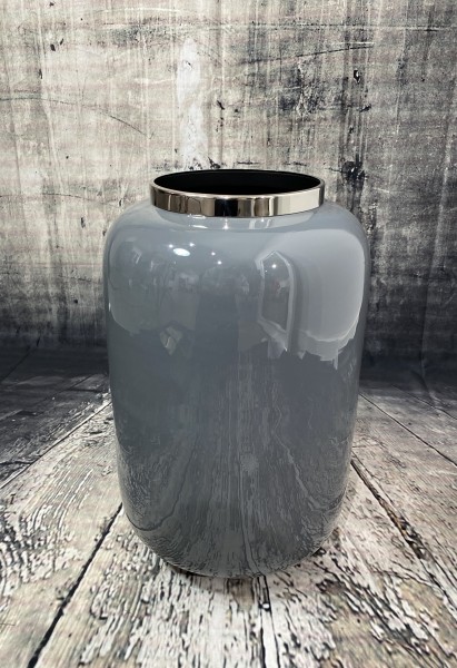 Saigon Vase mit Metallring L dunkelgrau/silber