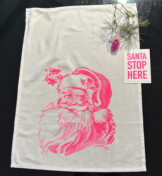 Geschirrtuch weiß, Weihnachtsmann neon pink