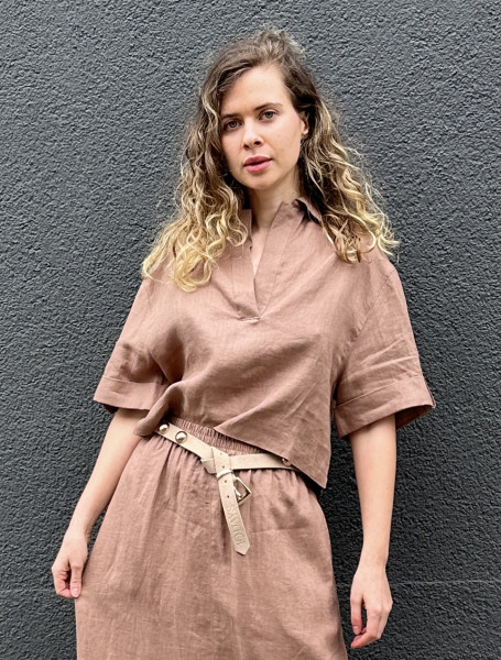 Laia Leinen-Poloshirt Moka