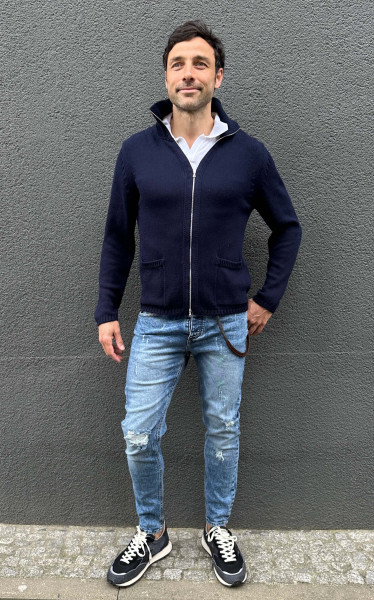 Cardigan Cotton Zip Navy