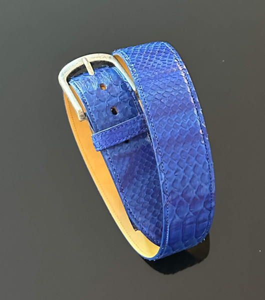 Leather Belt Python batik blau