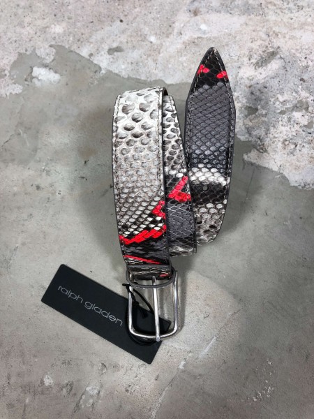 Leather Belt Python natur grau/rot