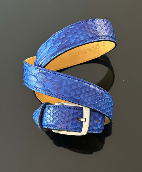 Leather Belt Python batik blau