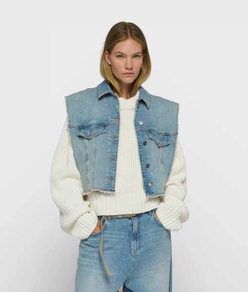 Cropped Denim Gilet blue denim