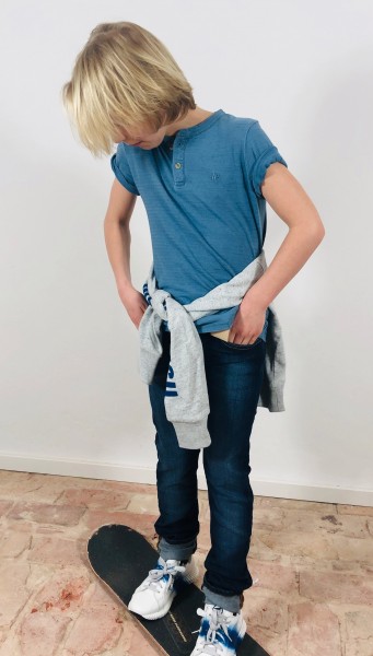 T-Shirt Henley Logo denim blue