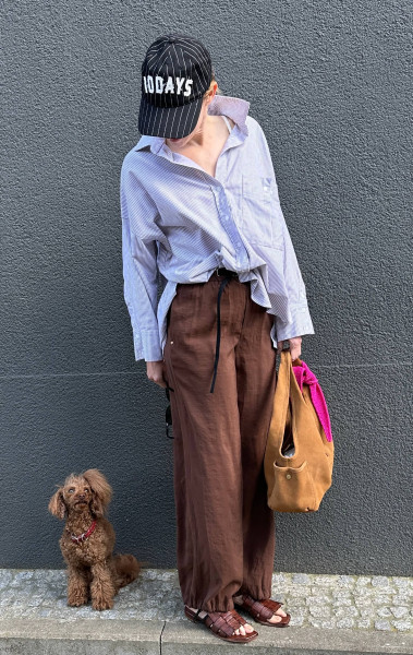 Blouse Stripe & Details White/Brown
