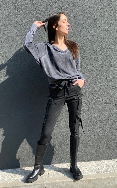 V-Neck Burnout Sweatshirt Vintage Black