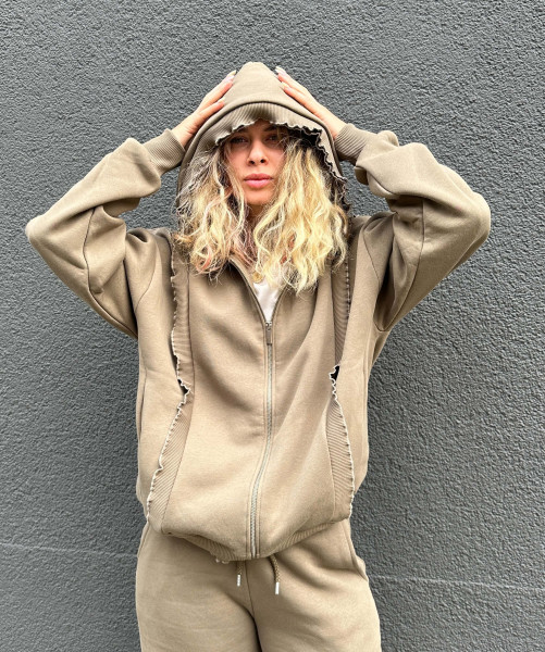 Sweatjacke mit Rüschen Saly olive