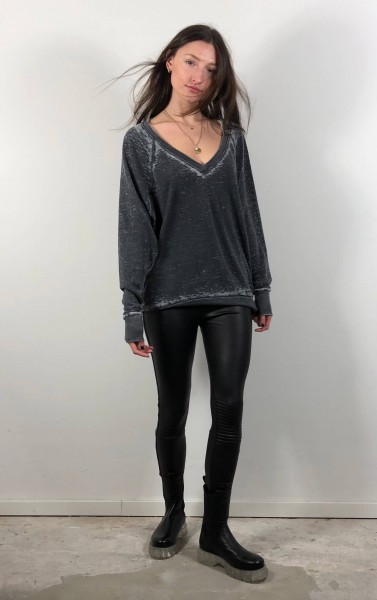 V-Neck Burnout Sweatshirt Vintage Black