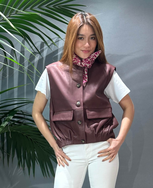 Daniela Leather Gilet Mahony