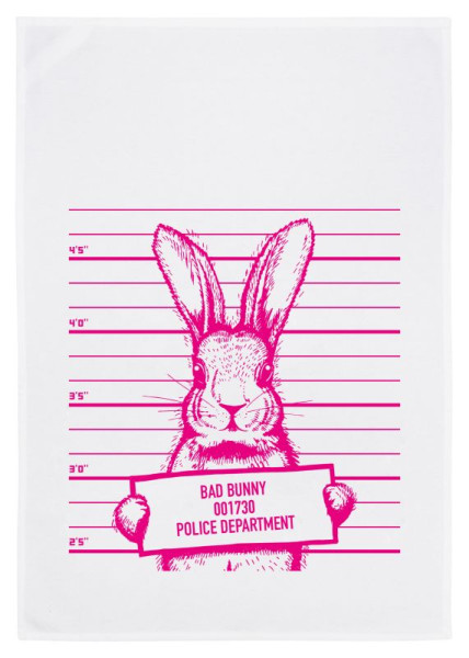 Geschirrtuch weiß, Bad Bunny in Pink