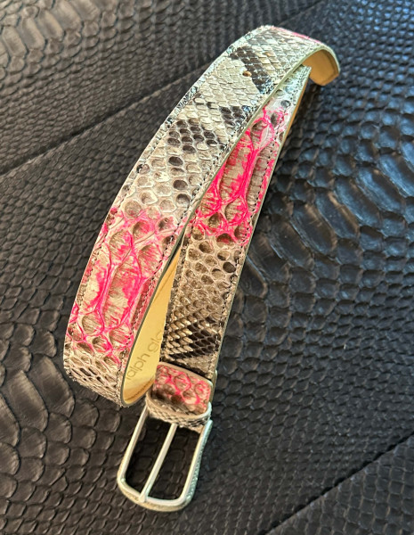 Leather Belt Python roccia-neon pink