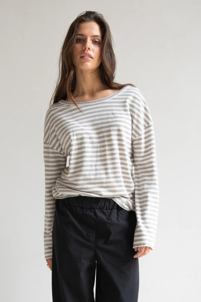 Longsleeve stripe ecru/ cool grey