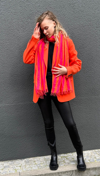 Cashmere Scarf Lengwise Stripe Neon Pink/Orange